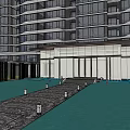 Modern Entrance Gate Design With Glass Curtain Metal Frame And Decorative Ground