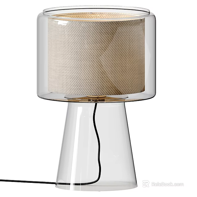 Modern Table Lamp With Transparent Glass Base And Beige Linen Shade 3d model 