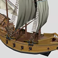 Scenic View Of Classic Wooden Sailing Ship With Multiple Masts And White Sails