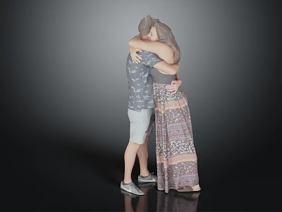 Two People Embracing In Casual Outfits On Dark Background 3d model
