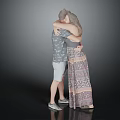 Two People Embracing In Casual Outfits On Dark Background