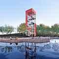 Modern Waterfront Park Watchtower Viewing Tower Landscape Tower Viewing Platform 3d model