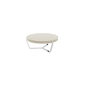 Modern Round Coffee Table With Metal Mesh Top And Geometric Legs Design
