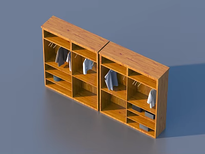 Wooden Double Door Wardrobe With Modern Design Hanging Rails And Storage Shelves 3d model