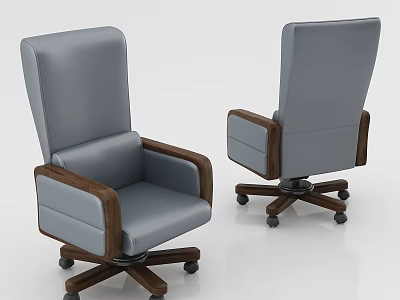 Ergonomic Modern Office Chair With Gray Leather Seat Wooden Armrests And Swivel Wheels Design 3d model