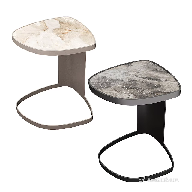 Triangular Side Tables With Marble Top And Metal Base Modern Design Two Styles 3d model