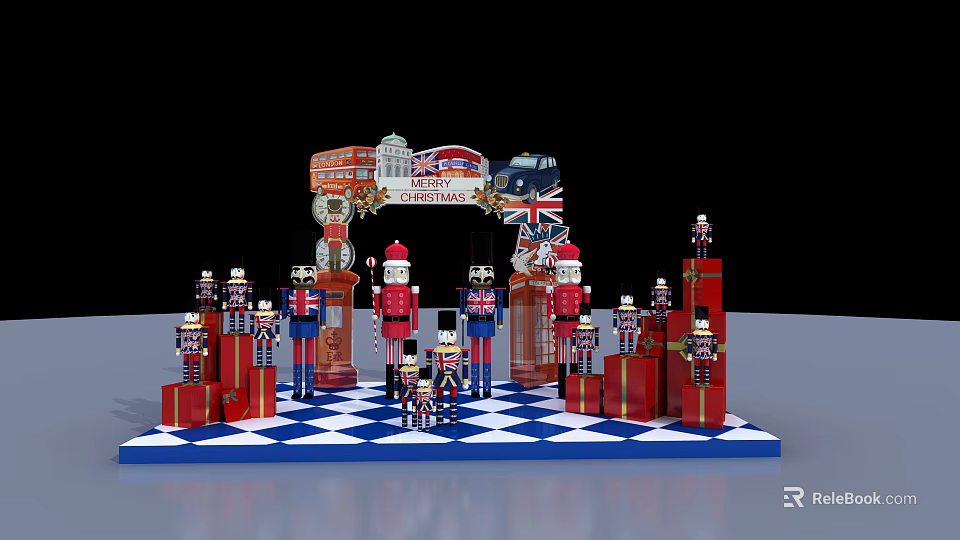 Christmas Nutcracker Display With Union Jack Archway London Landmarks And Gift Boxes 3d model