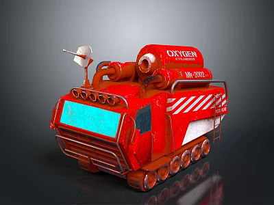Red OXSEN Commercial Equipment With Tracks Antenna Pipes And Display Screen 3d model