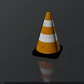 Safety Orange White Striped Traffic Cone With Black Base On Gray Background