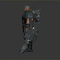 A Man In Tactical Combat Armor Holding Large Guns And Military Gear