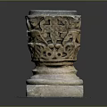 Intricately Carved Stone Decorative Pedestal With Ornate Patterns And Circular Top