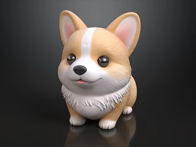 Cute Brown And White Corgi Plush Toy With Large Ears White Chest Fur 3d model