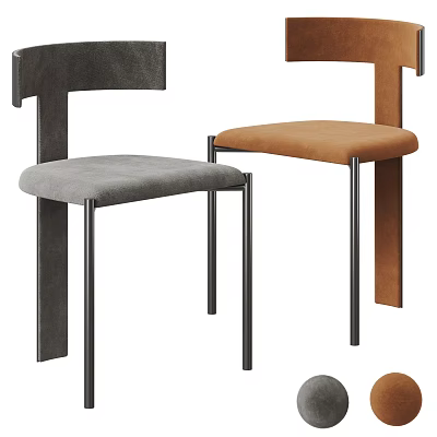 Set of Two Modern Dining Chairs With Gray And Brown Fabric Seats And Metal Legs 3d model