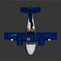 Blue and White Seaplane Model With Twin Propellers and Floats Design