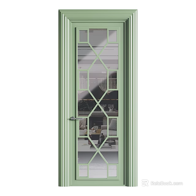 Light Green Modern Casement Door With Geometric Pattern Glass Panes And Sleek Frame 3d model