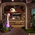 Tropical Bar Interior Design With Lush Green Plants And Cozy Seating Areas