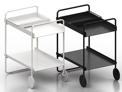 White and Black Rolling Side Tables with Two Tier Shelves and Wheels 3d model