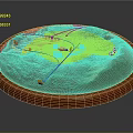 Detailed Circular Terrain Model with Green Surface Orange Frame and White Pathways