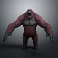 3D Gorilla Character Displaying Red Gray Fur Open Mouth And Muscular Posture