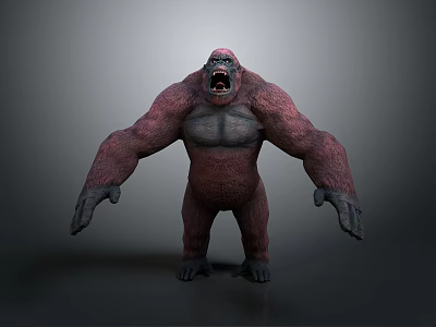 3D Gorilla Character Displaying Red Gray Fur Open Mouth And Muscular Posture 3d model