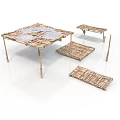 Handcrafted Wooden Furniture Set With Table And Platforms In Natural Design