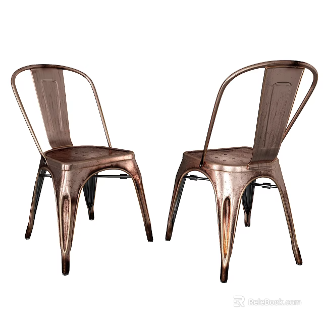 Copper Metal Office Chair Set of Two with Modern Curved Backrest and Industrial Design 3d model 