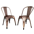 Copper Metal Office Chair Set of Two with Modern Curved Backrest and Industrial Design