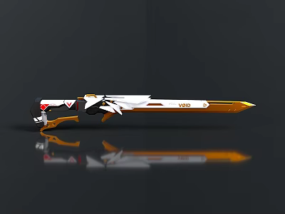 Futuristic VGS Sword With White Gold Black Design And Reflection On Dark Background 3d model