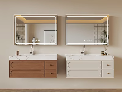 Modern Brown and White Bathroom Vanity Cabinet with LED Mirror Marble Countertop and Faucet 3d model