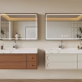 Modern Brown and White Bathroom Vanity Cabinet with LED Mirror Marble Countertop and Faucet