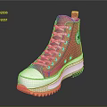 High Top Pink Shoes with White Laces Platform Sole and Orange Star Logo