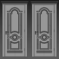 Elegant Black and White Hinged Doors with Gold Accents and Ornate Carved Details