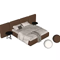 Modern Double Bed Interior Design With Upholstered Headboard Side Table And Neutral Bedding 3d model