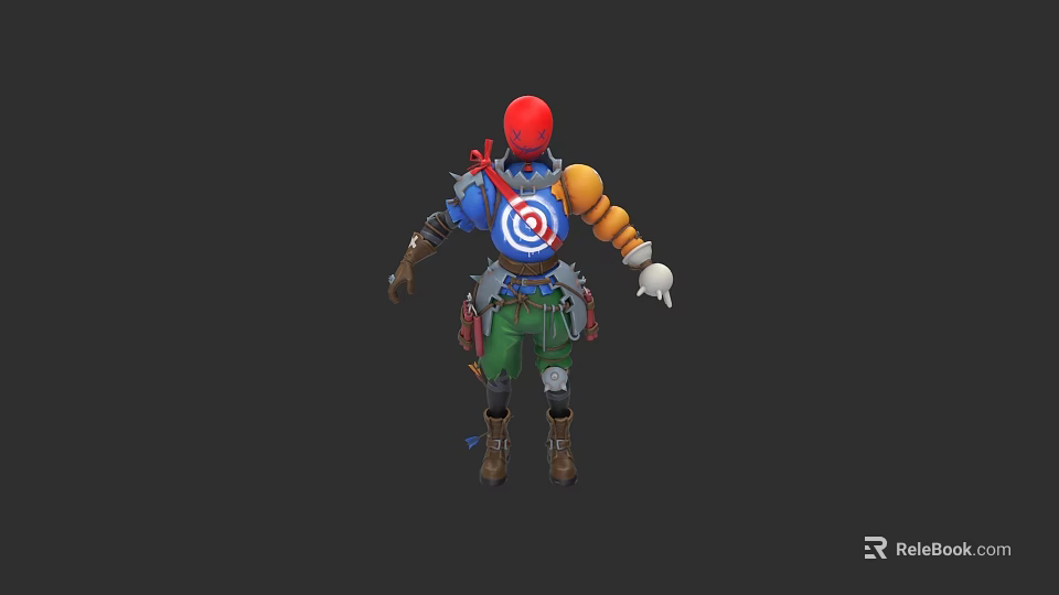 Red Hat with Blue Target Design on Character Outfit and Accessories 3d model 