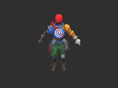 Red Hat with Blue Target Design on Character Outfit and Accessories 3d model