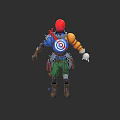 Red Hat with Blue Target Design on Character Outfit and Accessories