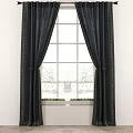 Dark Curtains with Gold Trim Tied Back at Grid Window with Small Plants on Sill