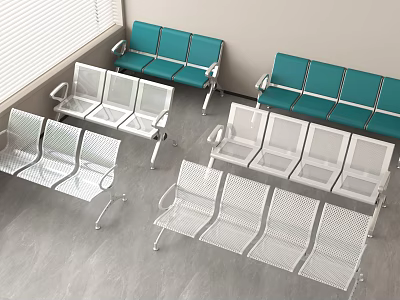Blue And White Metal Outdoor Chairs For Waiting Area Multiple Seats 3d model