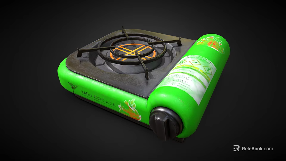 Green Portable TAKI Cooker With Black Burner Orange Logo And Cylinder Labels 3d model 