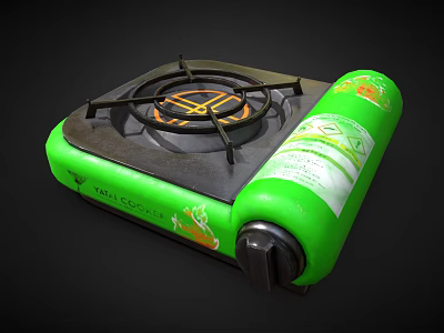 Green Portable TAKI Cooker With Black Burner Orange Logo And Cylinder Labels 3d model