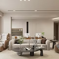 Modern Dining Living Room Interior With White Chairs Ceiling Lighting And Flat Screen TV 3d model