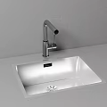Stainless Steel Built in Washbasin with Silver Faucet on Light Countertop and Grey Wall