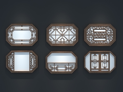 Chinese-style flower-cut window 3d model