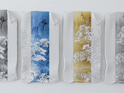 Artistic Wall Decor With Multiple Colors Traditional Chinese Floral Landscape Panels 3d model