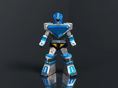 Blue And Silver Metallic Robot Action Figure With Shiny Armor Details 3d model
