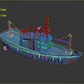 Blue Tugboat With Multiple Black Tire Bumpers Deck Cabin And Mast