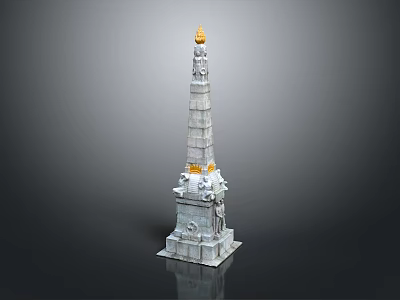 Historic Stone Monument Structure With Tall Tower Golden Top And Carved Base Details 3d model