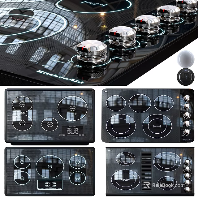 Kitchen Electric Cooktops With Black Surface Control Knobs And Multiple Heating Zones 3d model 