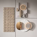 Modern Wall Decor With Geometric Leaf Shaped Panels And Circular Gold Accents
