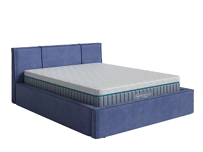 Modern Double Bed With Blue Upholstered Frame And White Comfortable Mattress 3d model